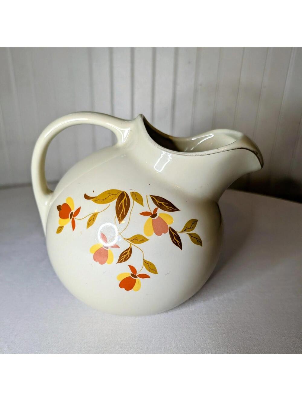 Vintage Hall China Autumn Leaf Jewel Tea 80 oz Ball Jug Pitcher 1950's Superior